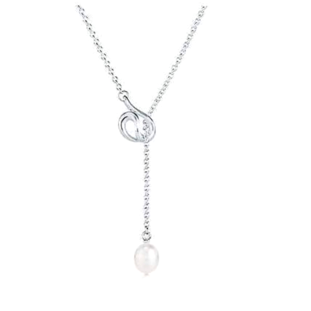 Open Snake Infinity Pearl Drop Romantic Classic 925 Sterling Silver Necklace